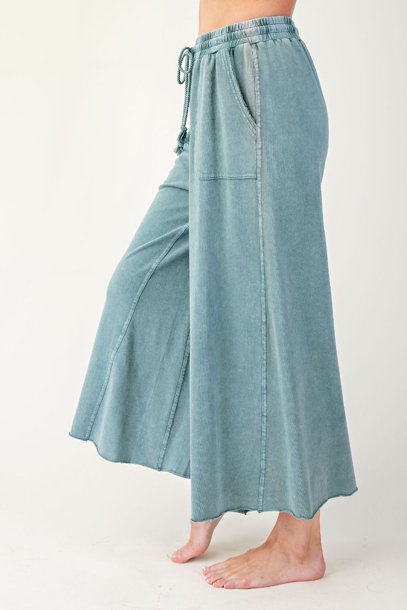 Washed Terry Knit Wide Leg Pants