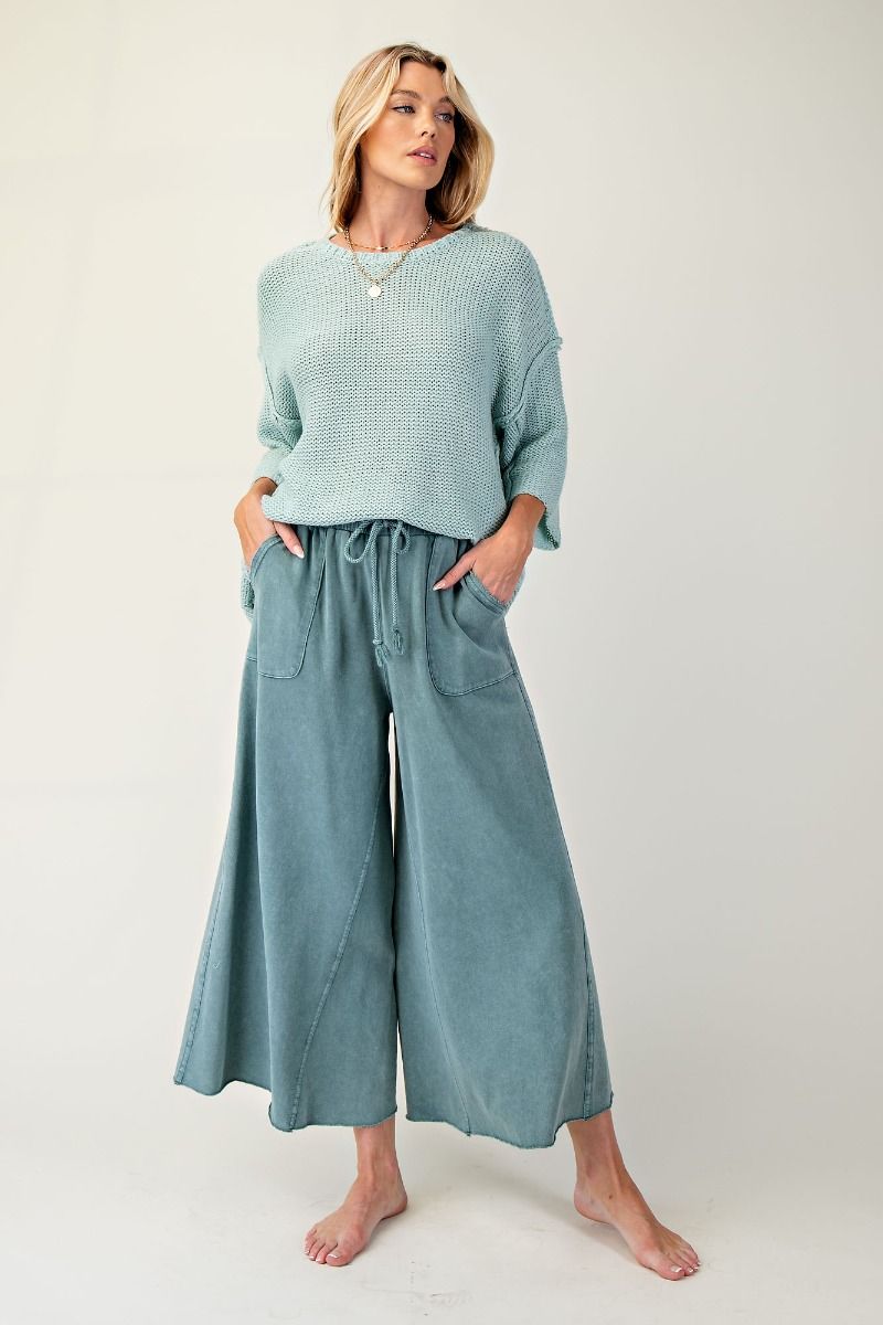 Washed Terry Knit Wide Leg Pants