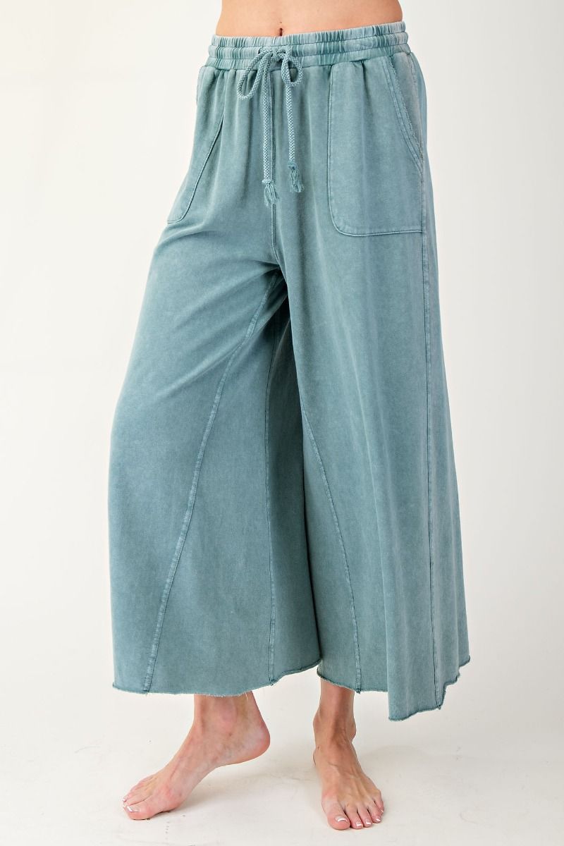 Washed Terry Knit Wide Leg Pants