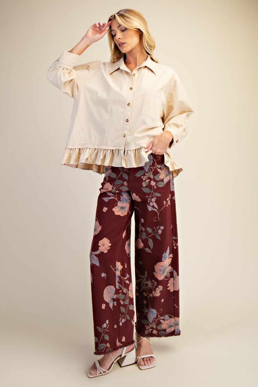 Floral Printed Soft Stretch Twill Pants