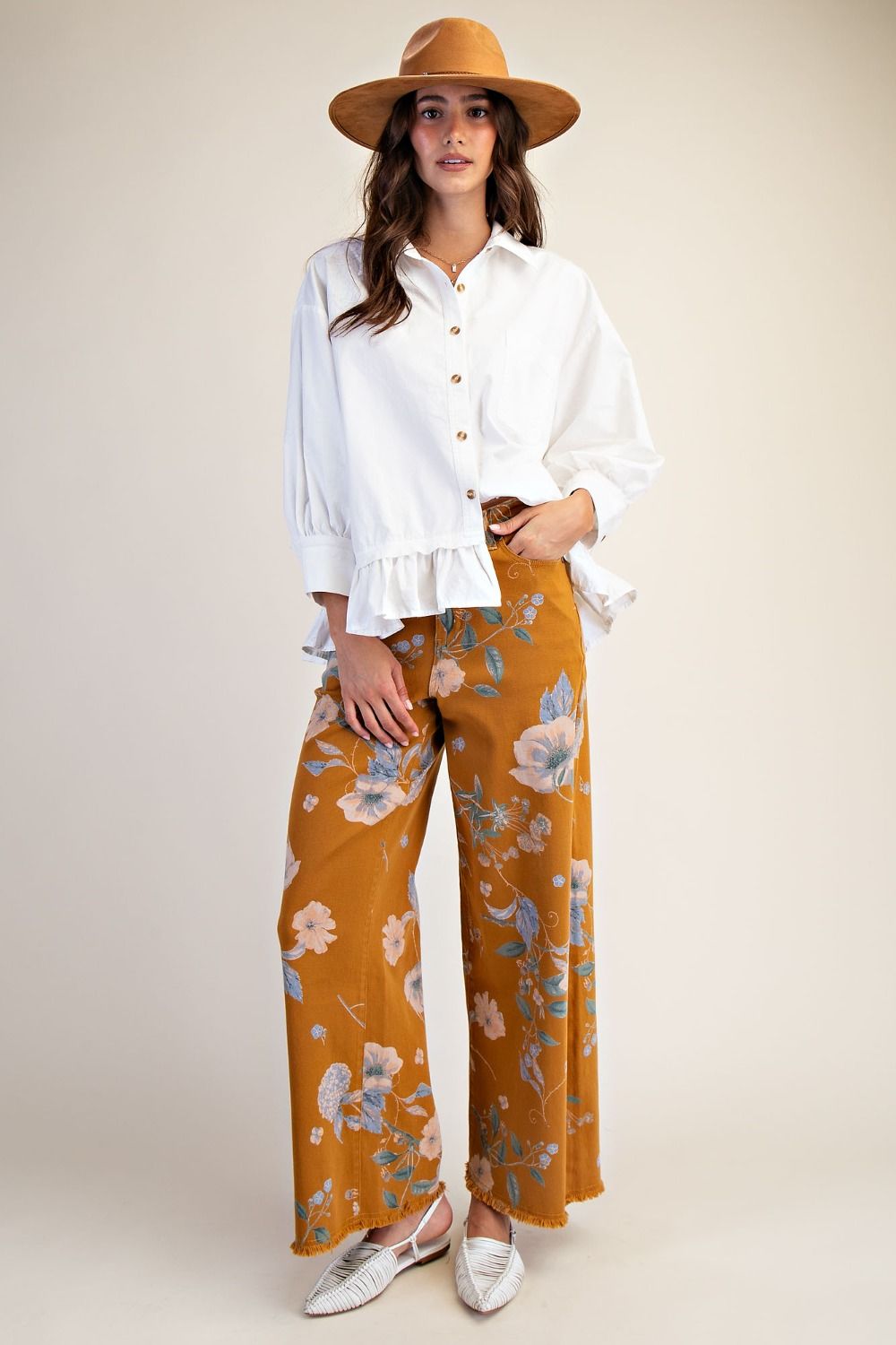 Floral Printed Soft Stretch Twill Pants