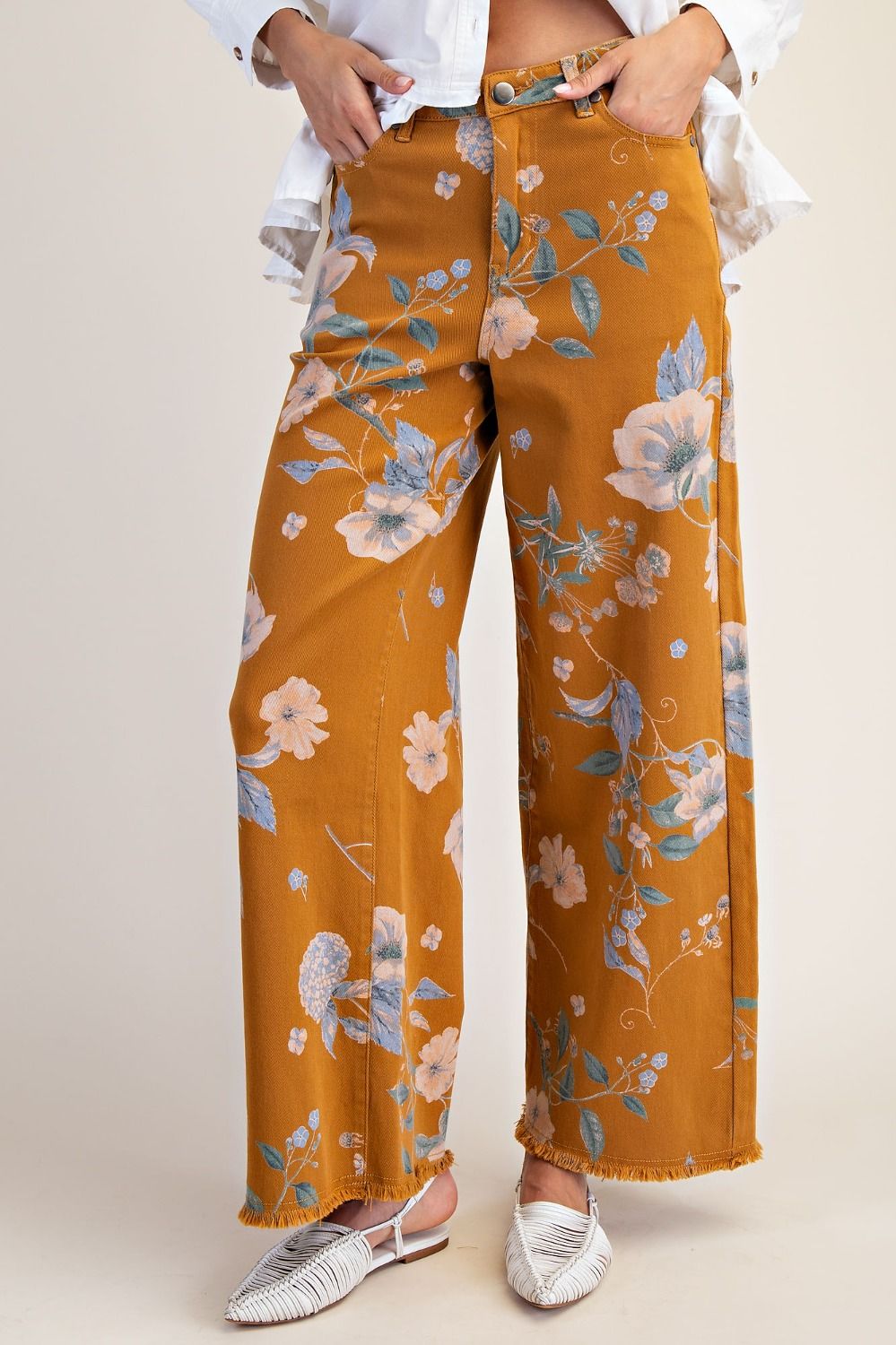 Floral Printed Soft Stretch Twill Pants