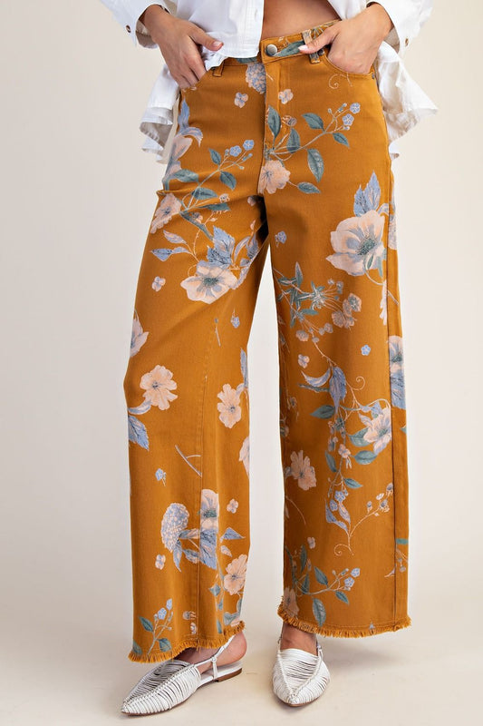 Floral Printed Soft Stretch Twill Pants