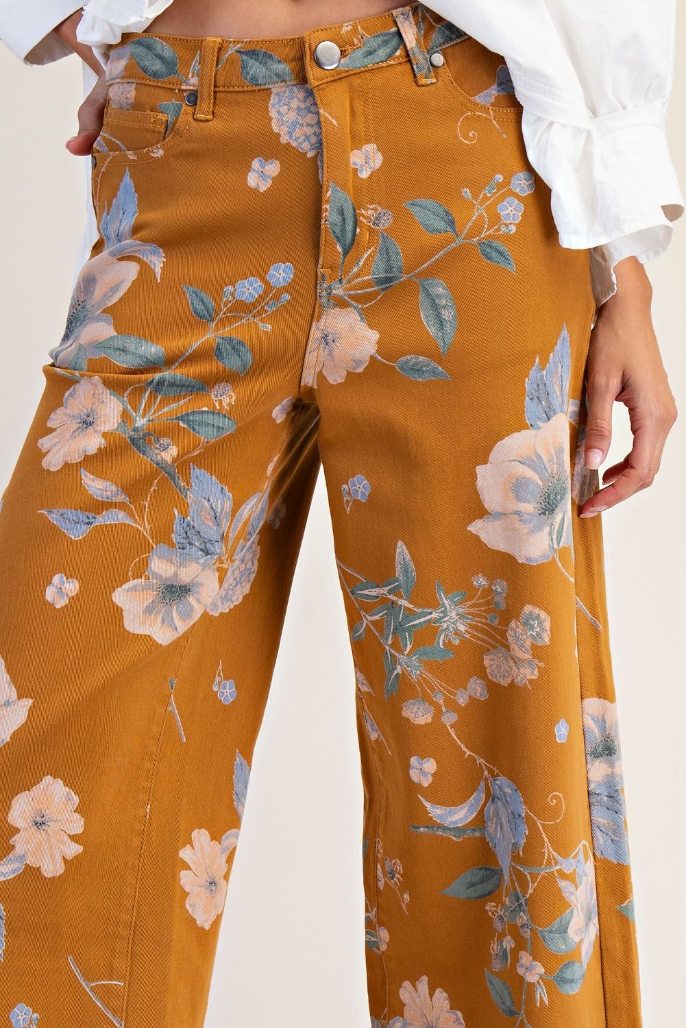 Floral Printed Soft Stretch Twill Pants