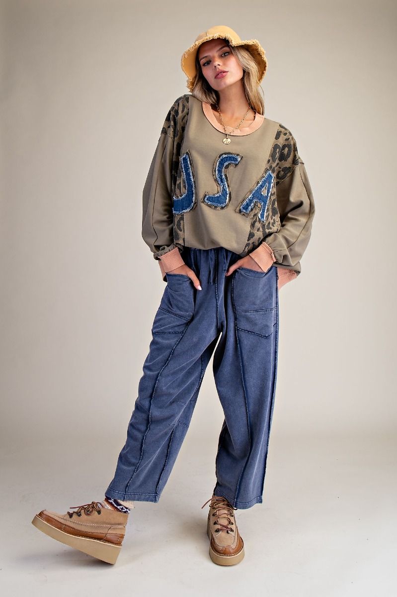 Mineral Washed Terry Knit Barrel Pants