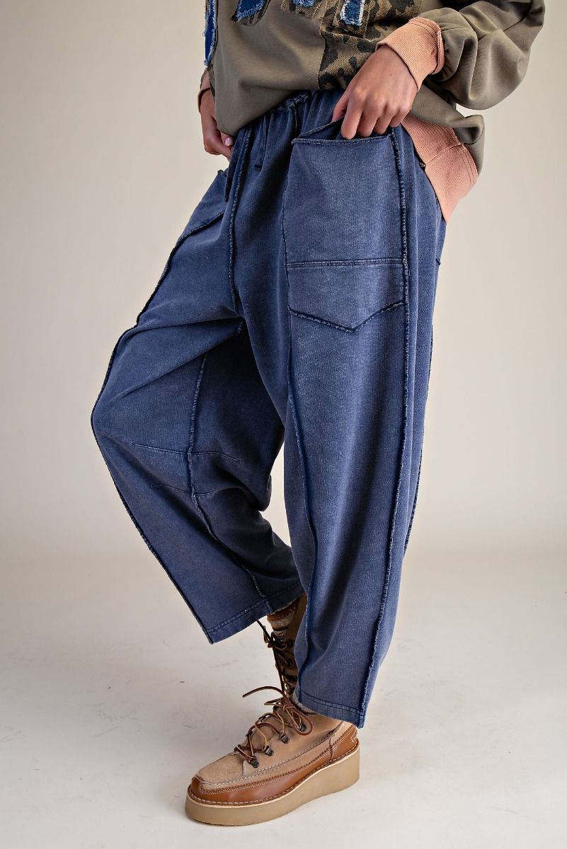 Mineral Washed Terry Knit Barrel Pants
