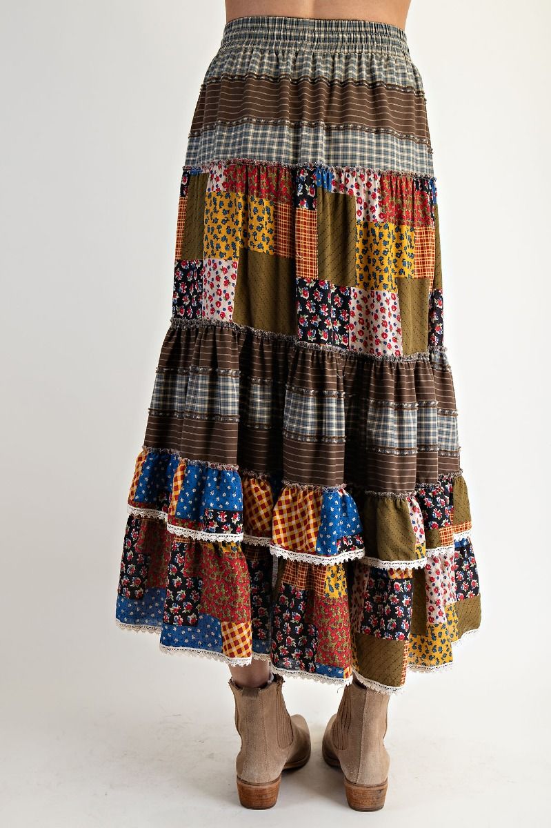 Multi Print Mix Tiered Maxi Skirt