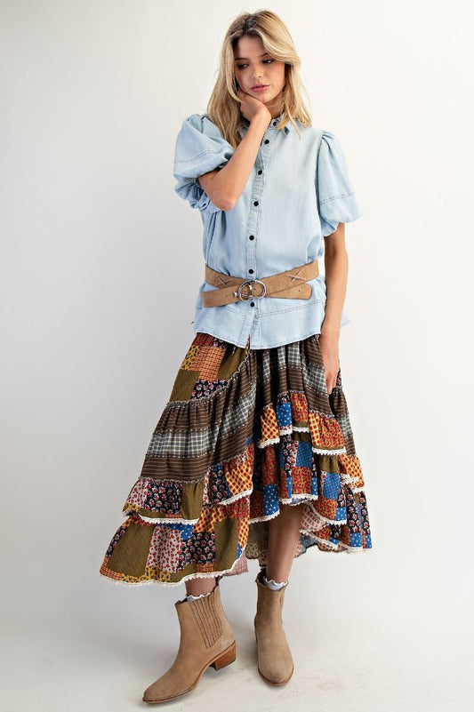 Multi Print Mix Tiered Maxi Skirt