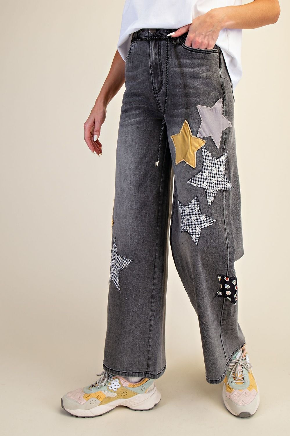 Gold Star Patch Washed Stretch Denim Pant