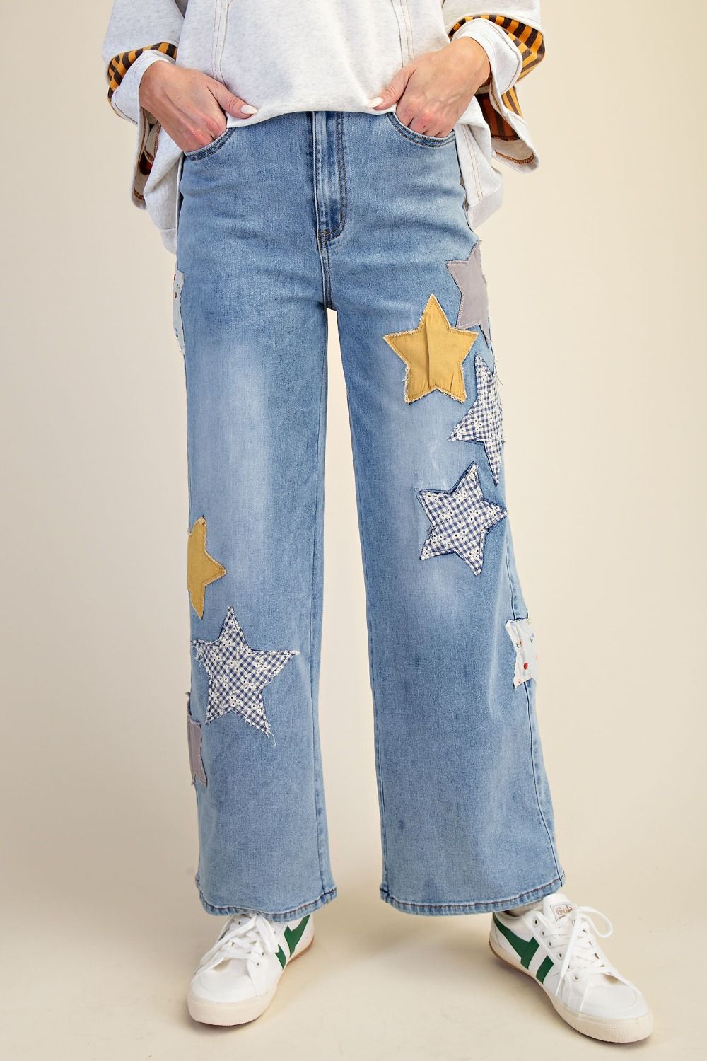Gold Star Patch Washed Stretch Denim Pant