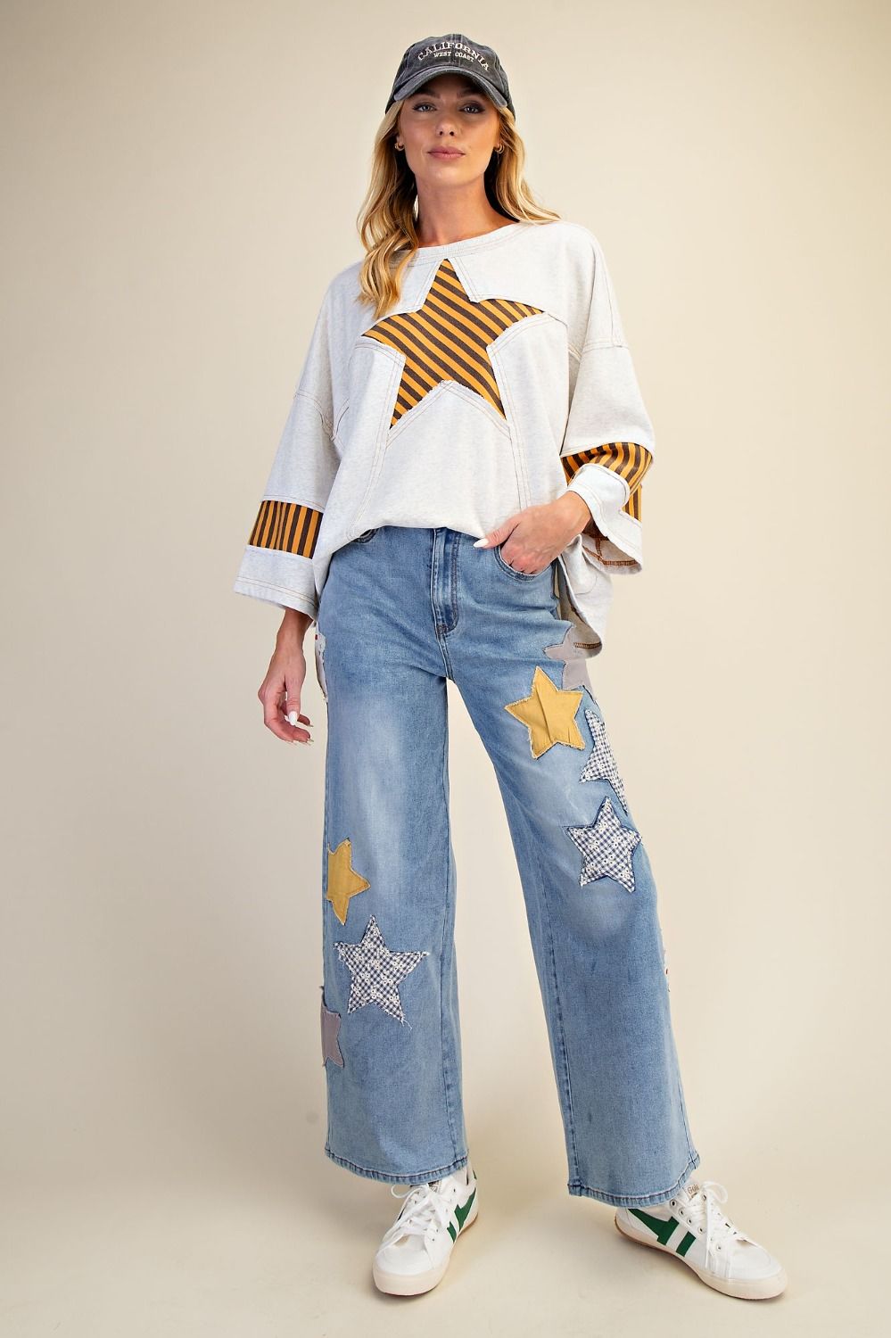 Gold Star Patch Washed Stretch Denim Pant