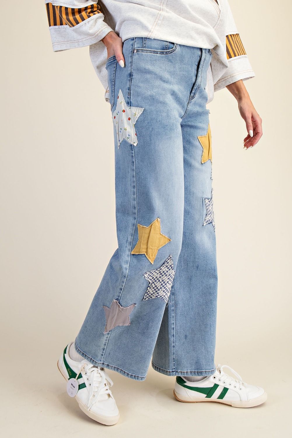 Gold Star Patch Washed Stretch Denim Pant
