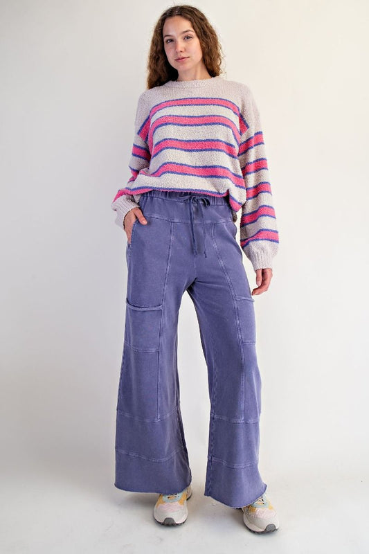 Washed Wide Leg Terry Pants