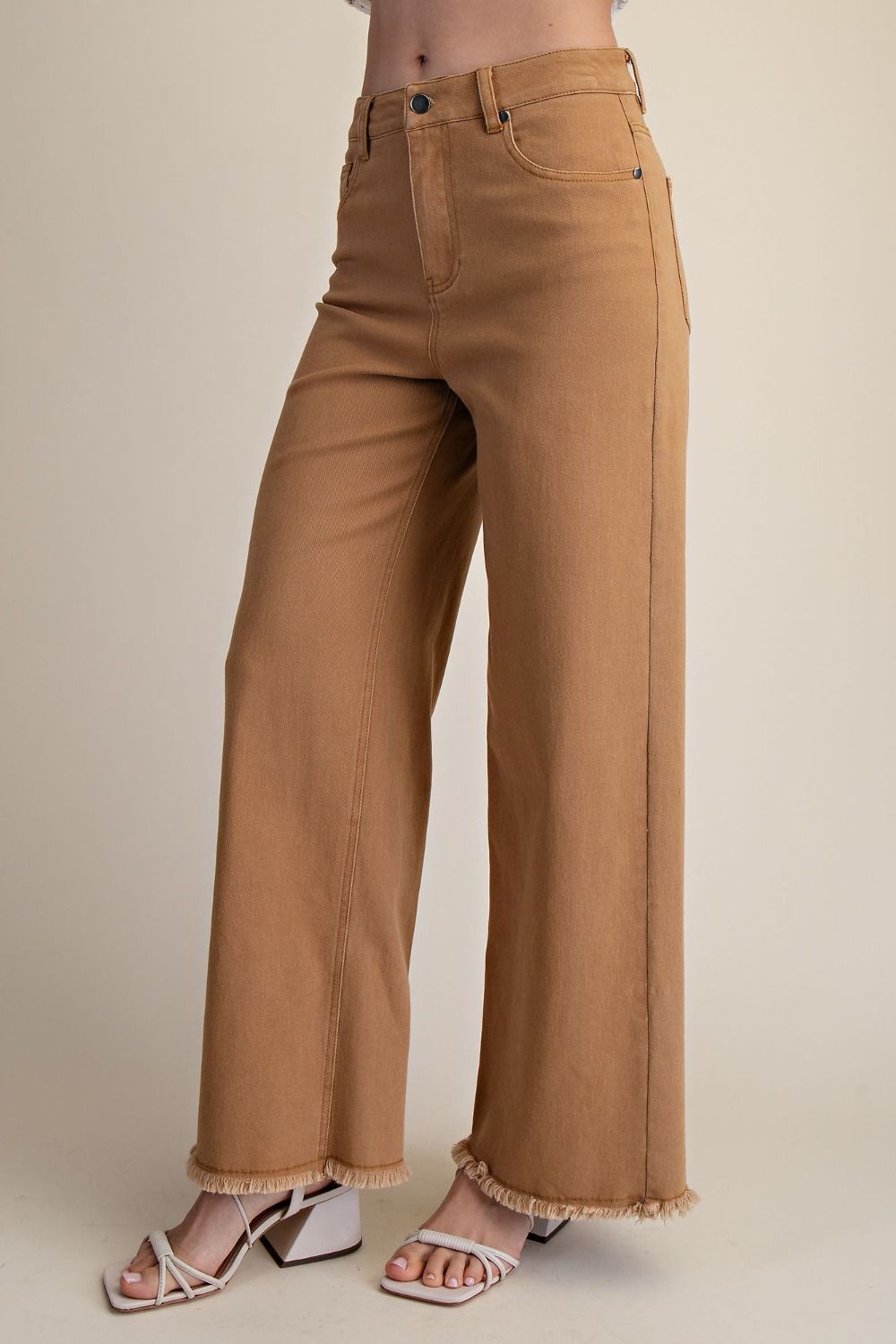 Self Fray Bottom Washed Strecth Twill Pant
