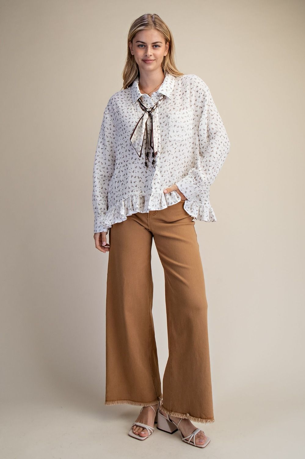 Self Fray Bottom Washed Strecth Twill Pant