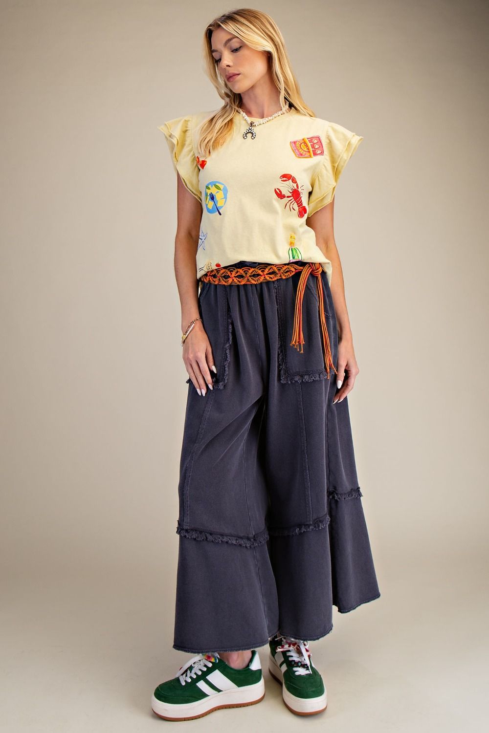 Wide Leg Mineral Washed Terry Pants