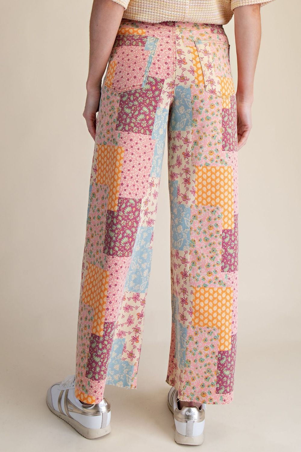 Patchwork Print Strecht Washed Twill Pants