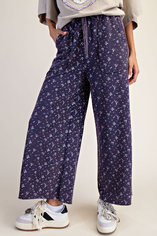 Floral Print Washed Terry Knit Pants
