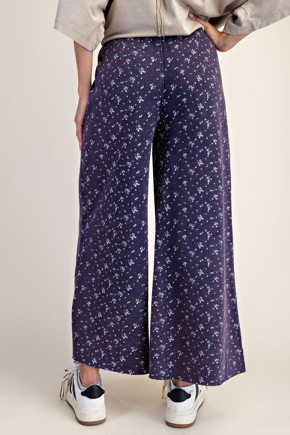 Floral Print Washed Terry Knit Pants