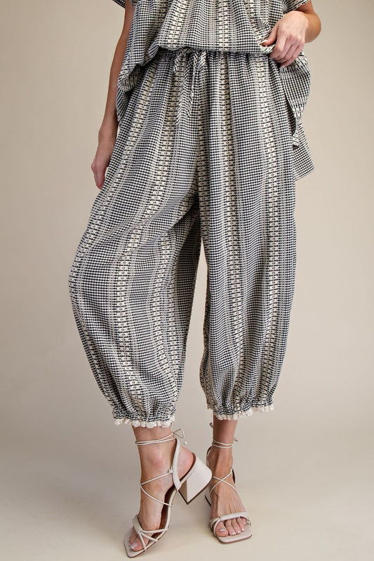 Embroidery Detailing Gingham Aladdin Pants