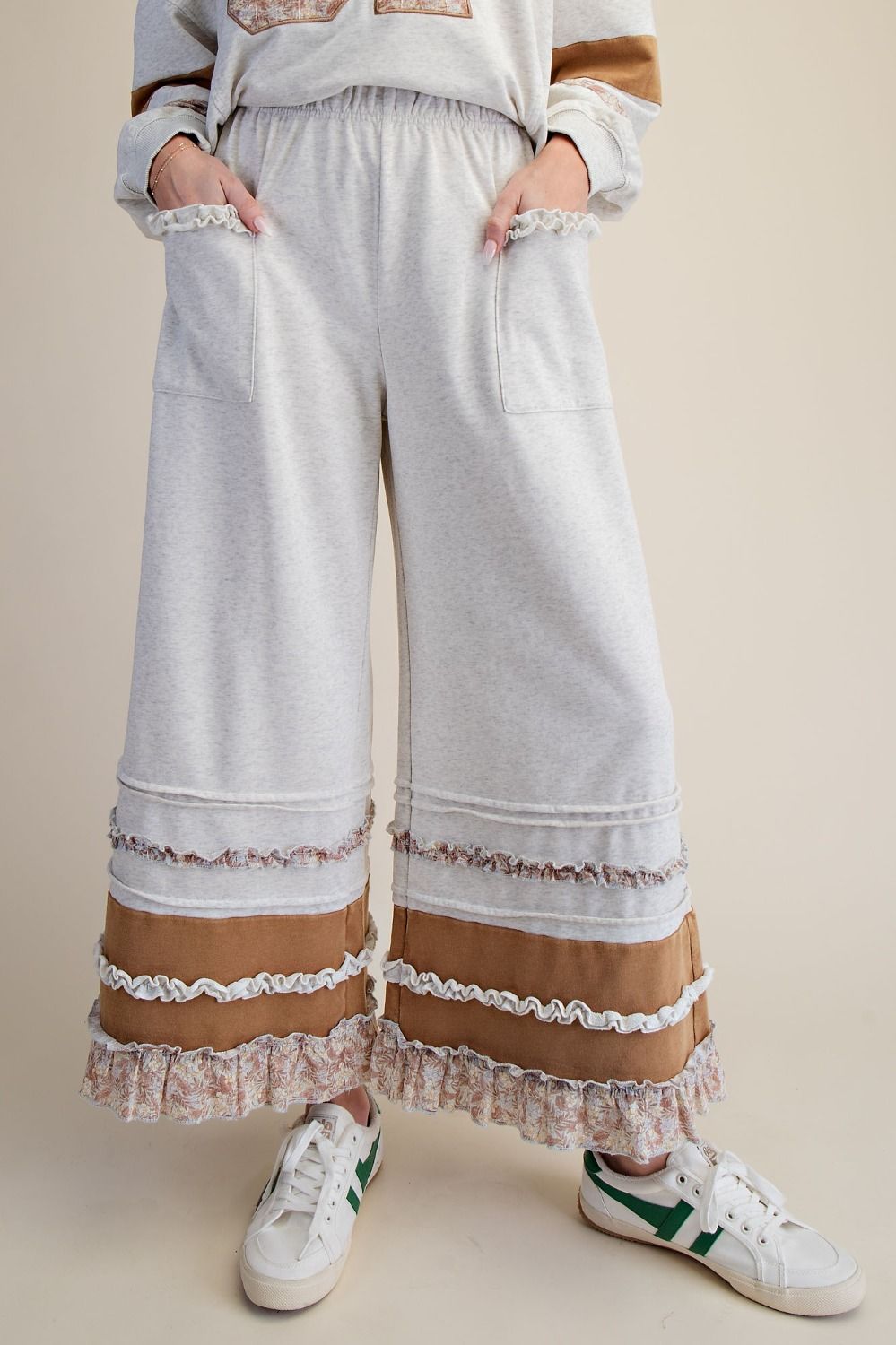 Color Mix Bottom Hem Washed Terry Pants