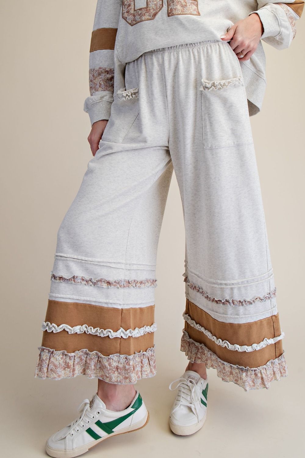 Color Mix Bottom Hem Washed Terry Pants