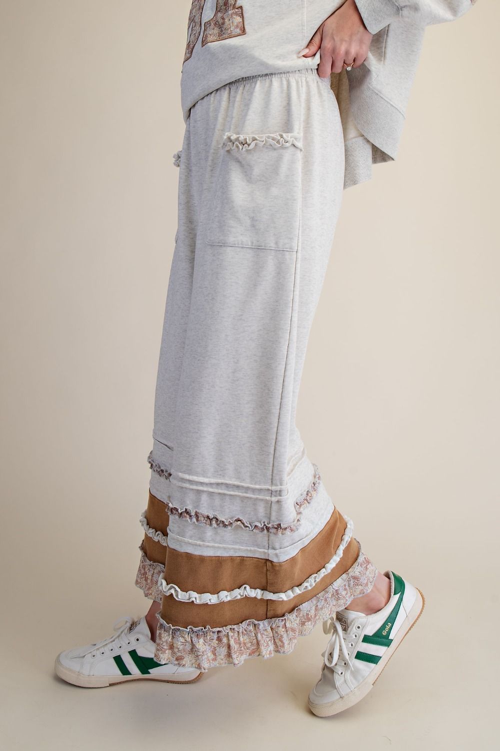 Color Mix Bottom Hem Washed Terry Pants