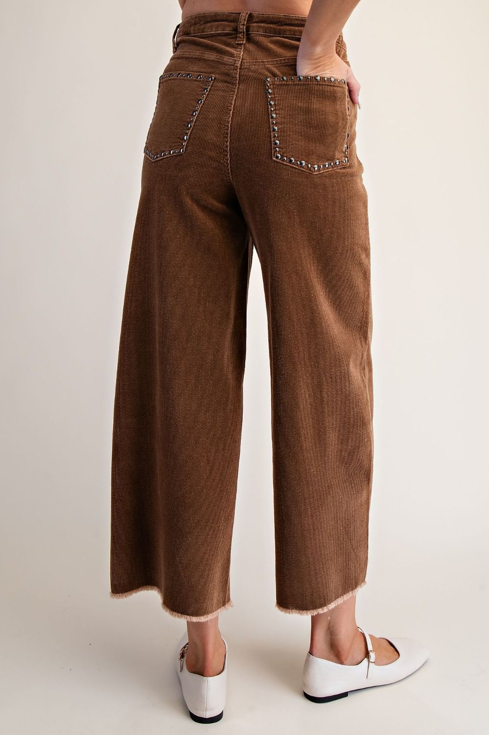 Stud Detailing Washed Corduroy Pants