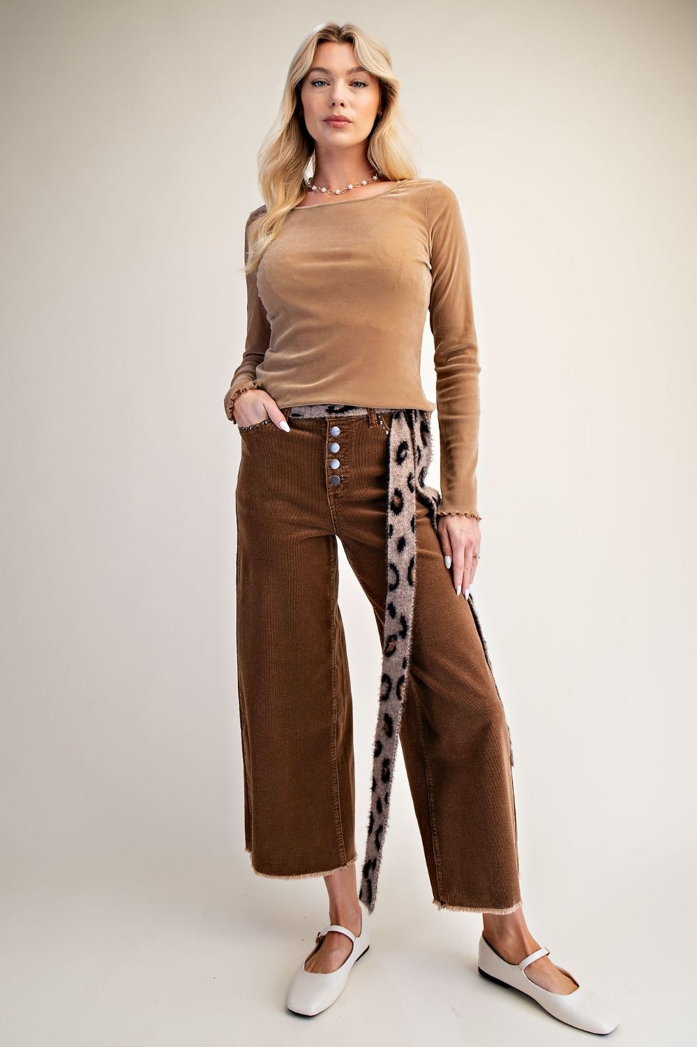 Stud Detailing Washed Corduroy Pants