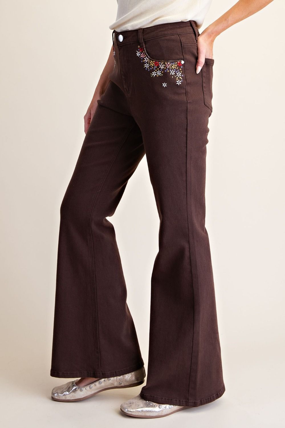 Washed Stretch Twill Bellbottom Pants