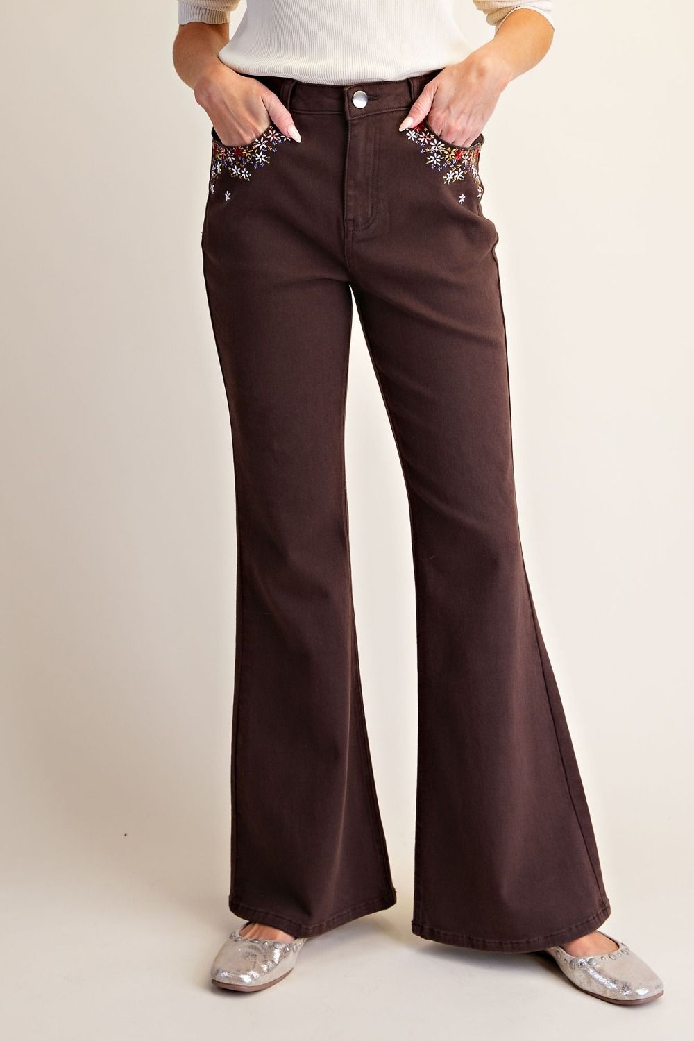 Washed Stretch Twill Bellbottom Pants