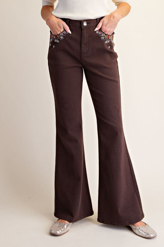Washed Stretch Twill Bellbottom Pants