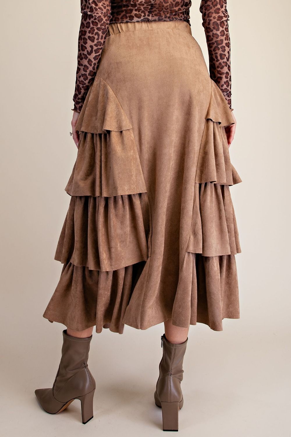 Tiered Side Suede Maxi Skirt