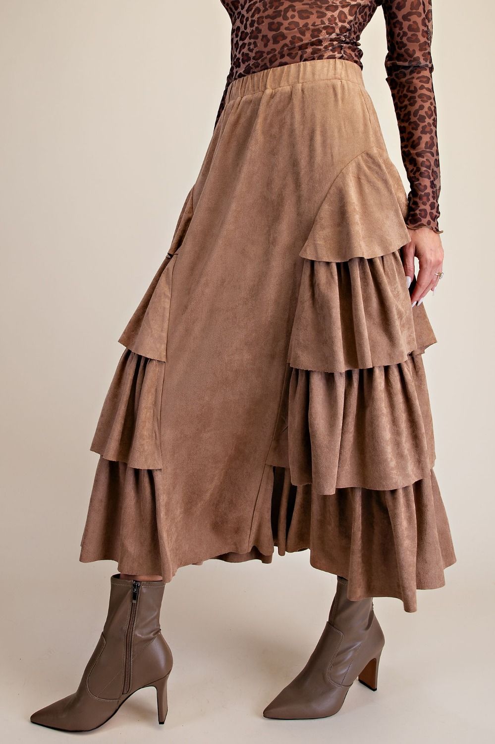 Tiered Side Suede Maxi Skirt