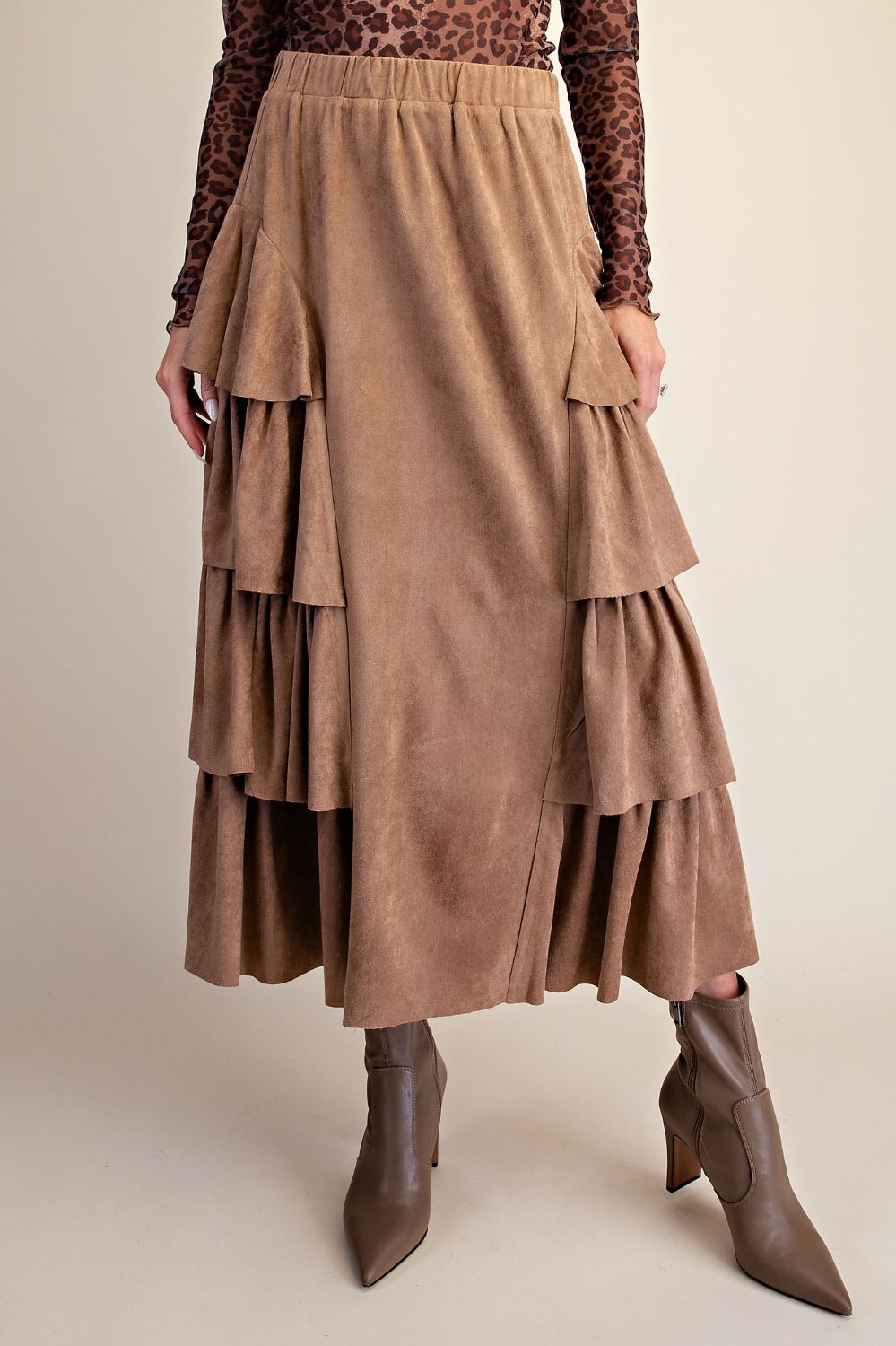 Tiered Side Suede Maxi Skirt