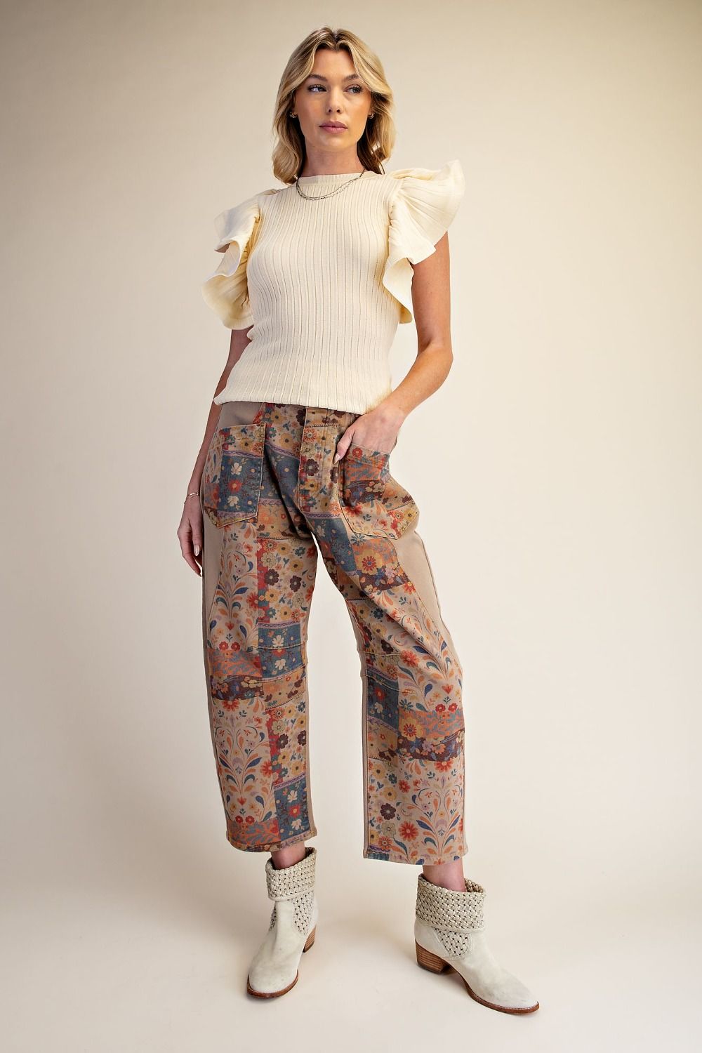 Signature Print Washed Twill Barrel Pants