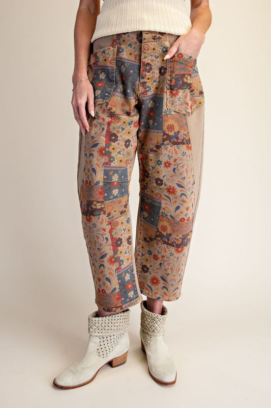 Signature Print Washed Twill Barrel Pants