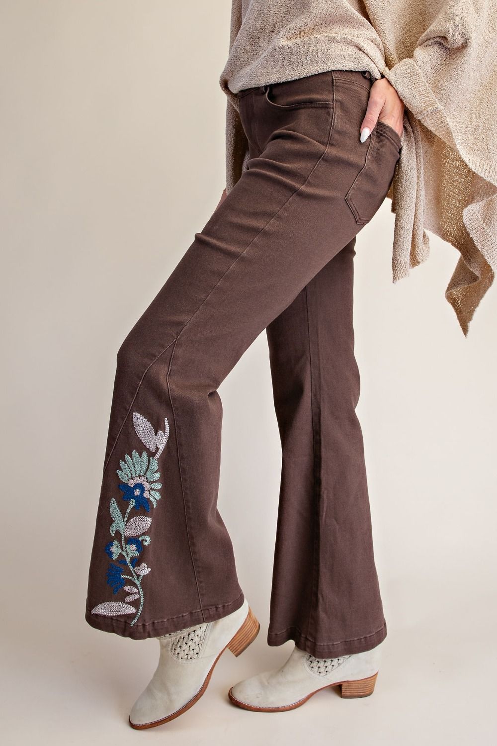 Stretch Washed Twill Bellbottom Pants