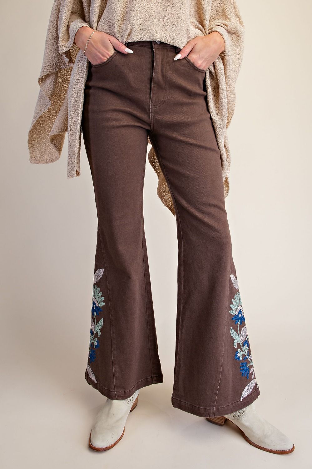 Stretch Washed Twill Bellbottom Pants