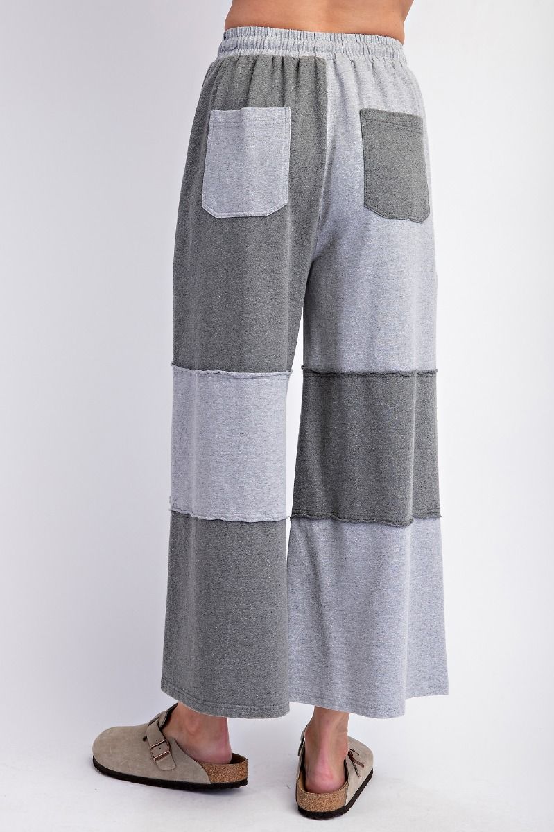 Color Block Terry Knit Mineral Washed Pants