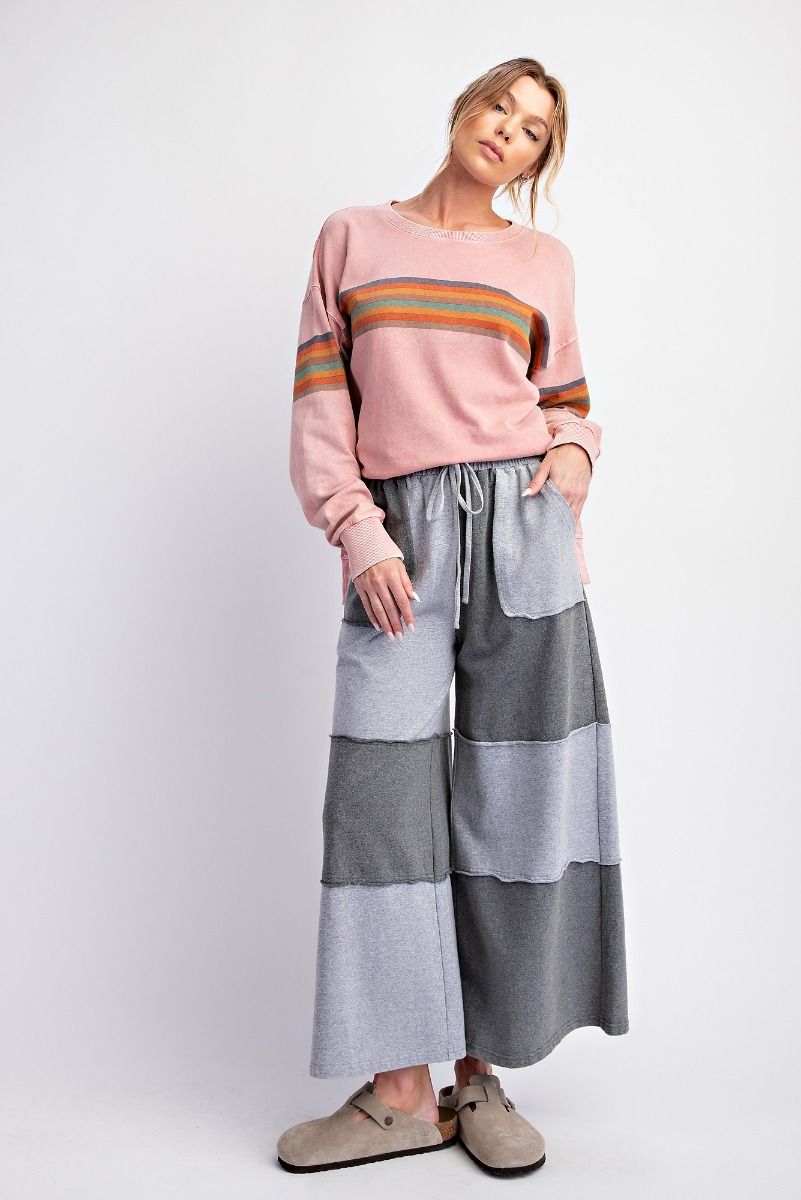 Color Block Terry Knit Mineral Washed Pants