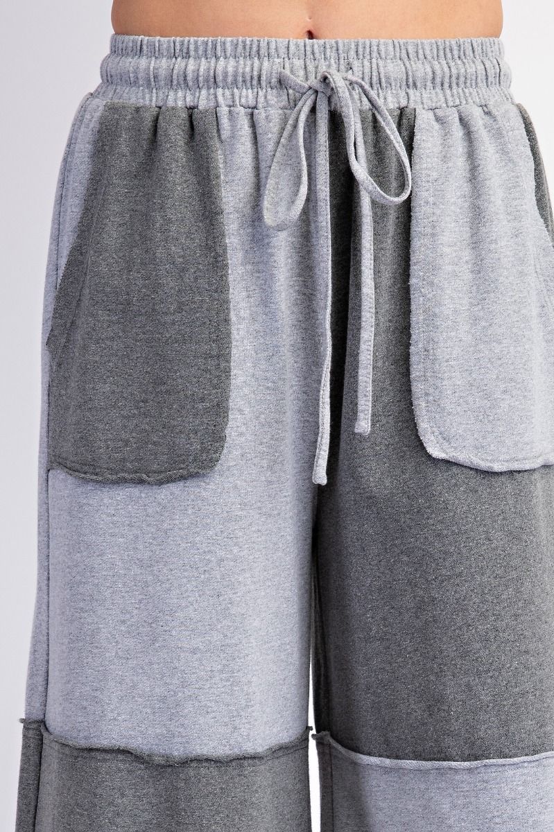 Color Block Terry Knit Mineral Washed Pants