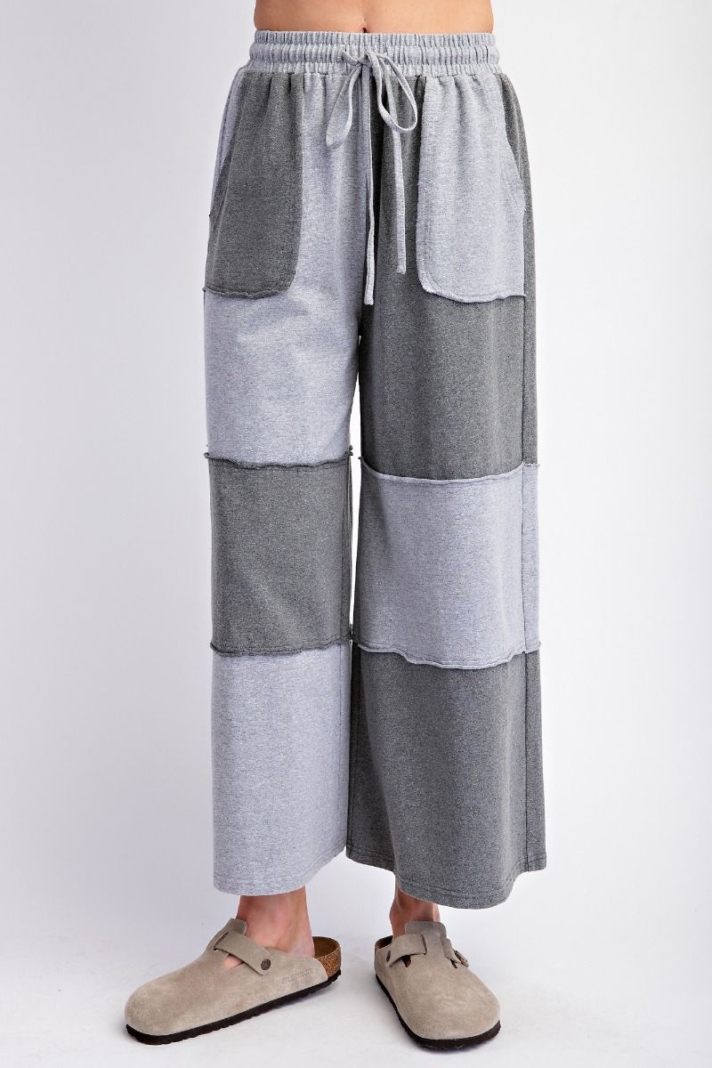 Color Block Terry Knit Mineral Washed Pants