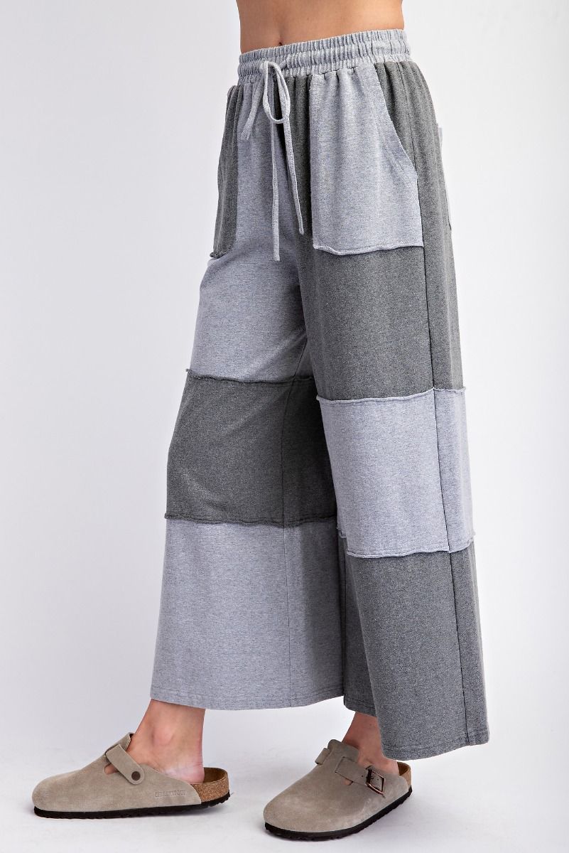 Color Block Terry Knit Mineral Washed Pants
