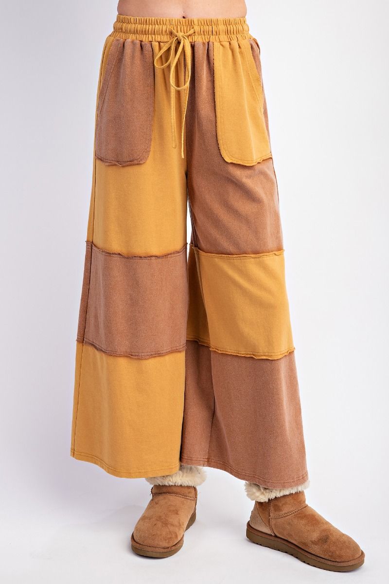 Color Block Terry Knit Mineral Washed Pants