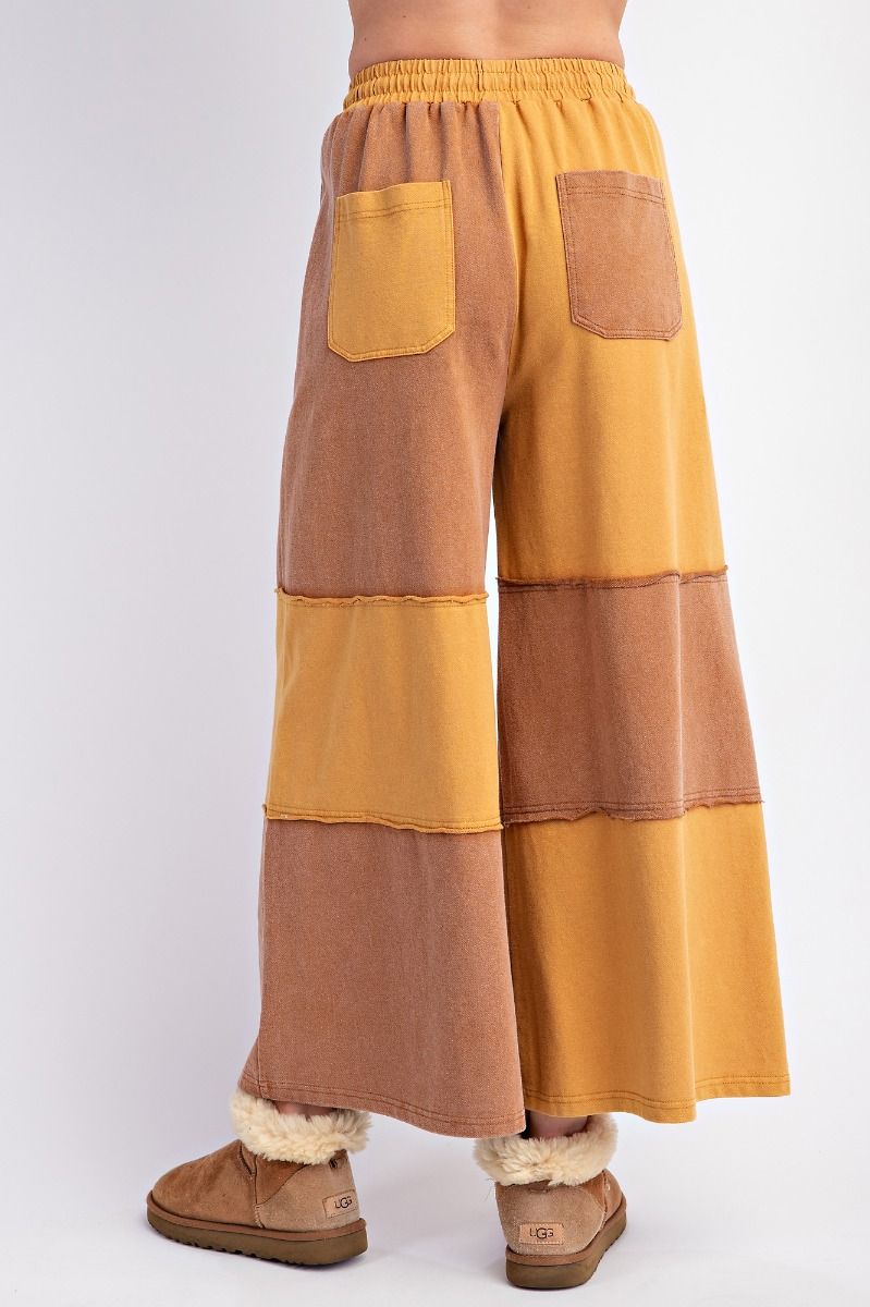 Color Block Terry Knit Mineral Washed Pants