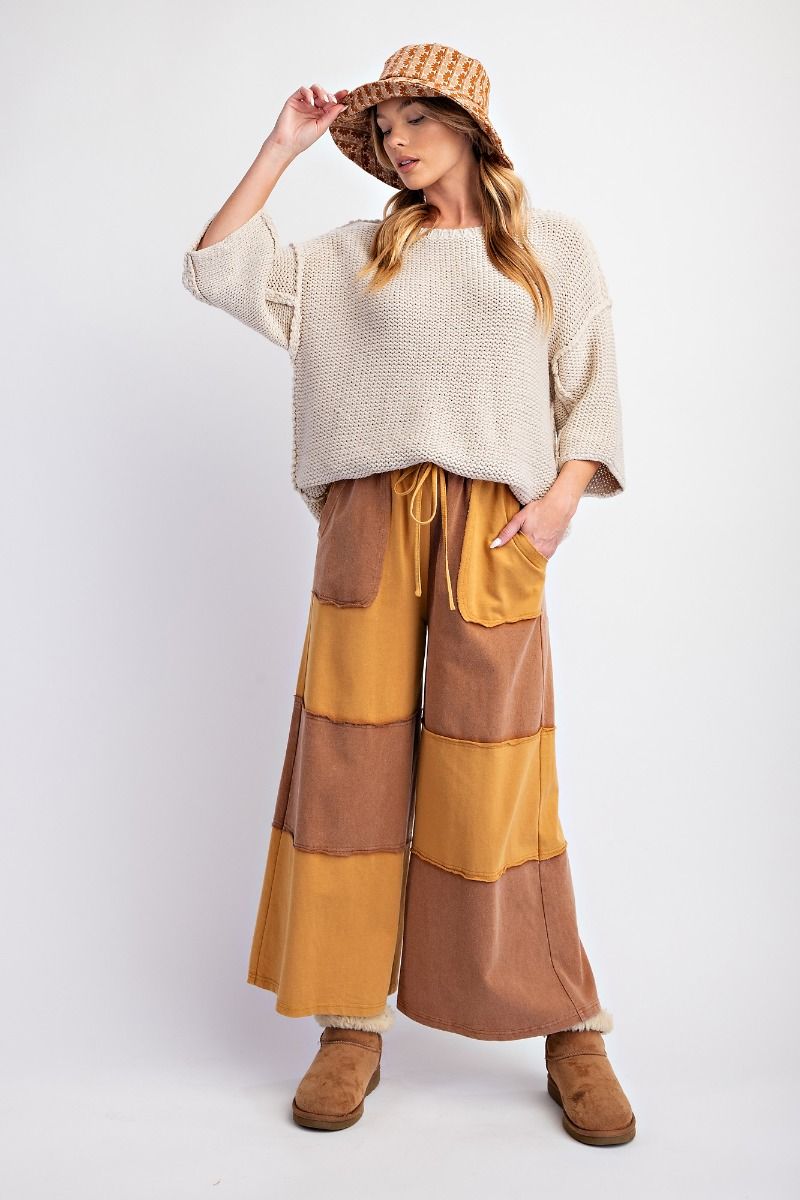Color Block Terry Knit Mineral Washed Pants