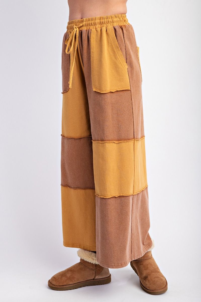 Color Block Terry Knit Mineral Washed Pants