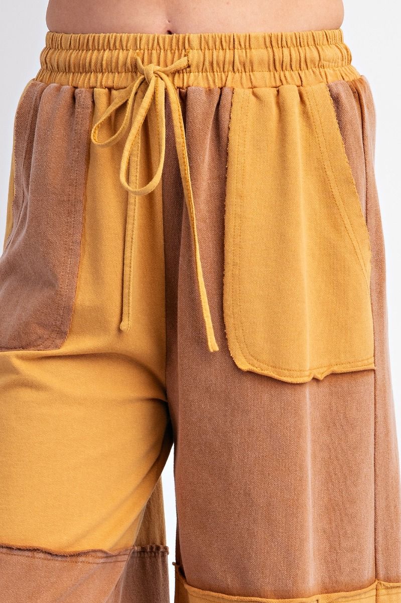 Color Block Terry Knit Mineral Washed Pants