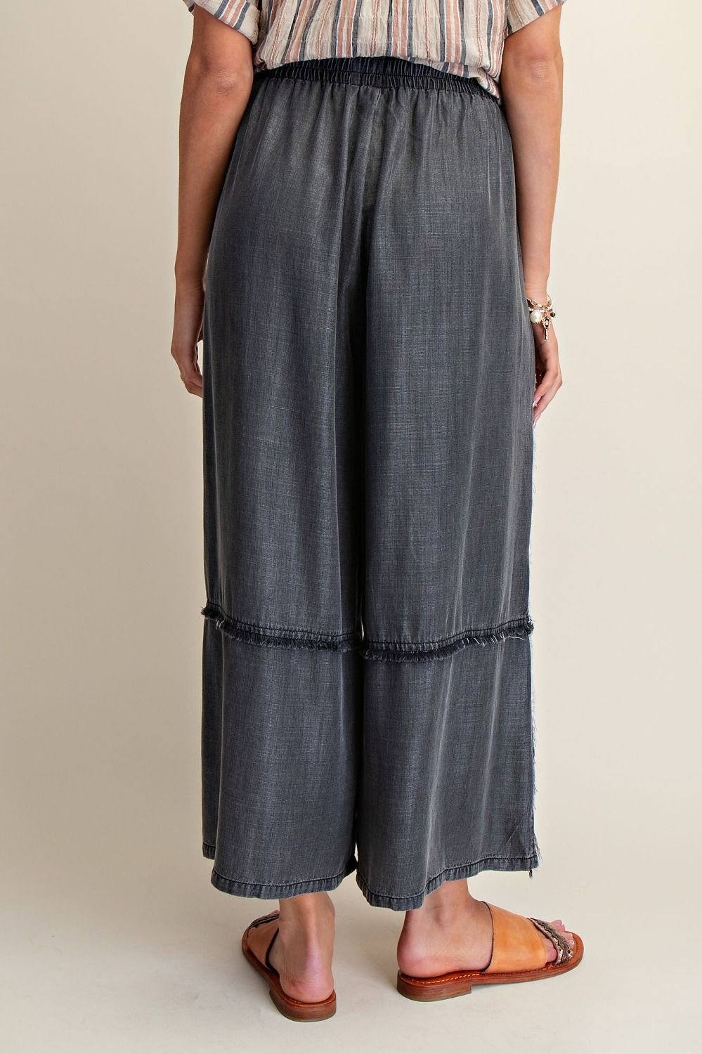 Self Fray Washed Chambray Palazzo Pants